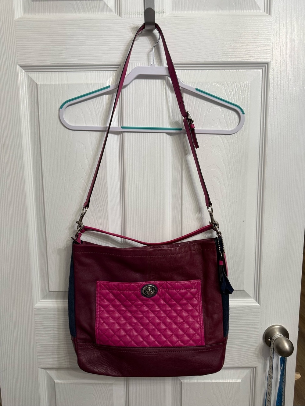 Coach Quilted Leather Hobo Bag Burgundy Pink Multi Turnlock Purse 24981 Park